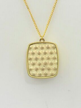 Rare Collectible Music Box Gold Tone Square Pendant Necklace with Swirl Design